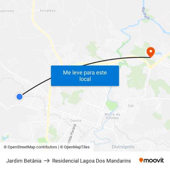 Jardim Betânia to Residencial Lagoa Dos Mandarins map