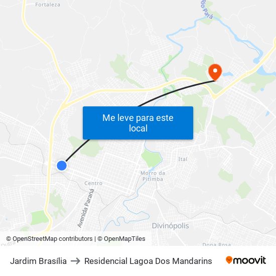 Jardim Brasília to Residencial Lagoa Dos Mandarins map