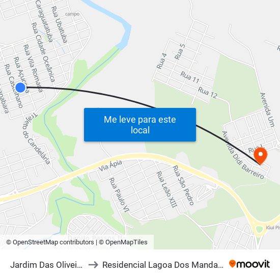 Jardim Das Oliveiras to Residencial Lagoa Dos Mandarins map