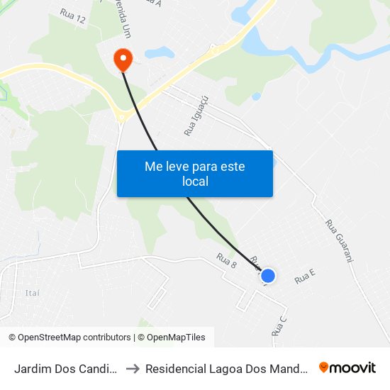 Jardim Dos Candidés to Residencial Lagoa Dos Mandarins map