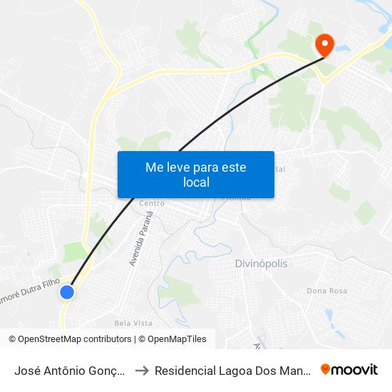 José Antônio Gonçalves to Residencial Lagoa Dos Mandarins map