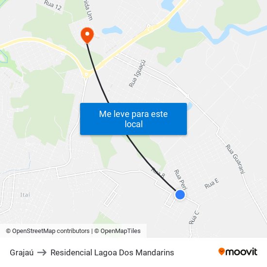 Grajaú to Residencial Lagoa Dos Mandarins map