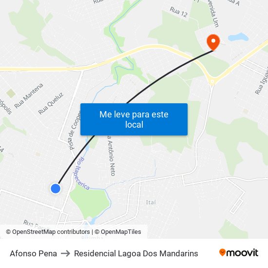 Afonso Pena to Residencial Lagoa Dos Mandarins map