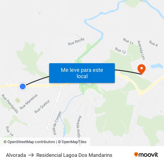 Alvorada to Residencial Lagoa Dos Mandarins map