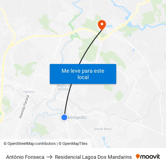 Antônio Fonseca to Residencial Lagoa Dos Mandarins map