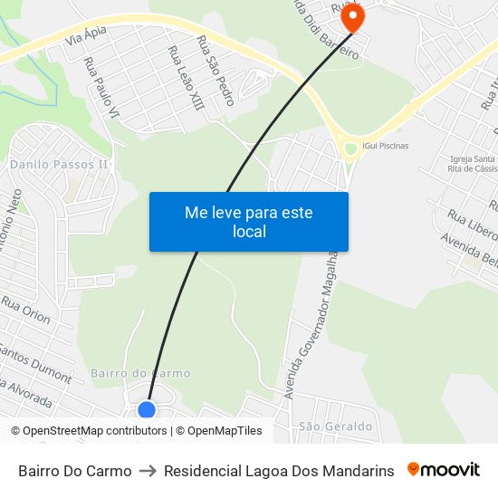 Bairro Do Carmo to Residencial Lagoa Dos Mandarins map