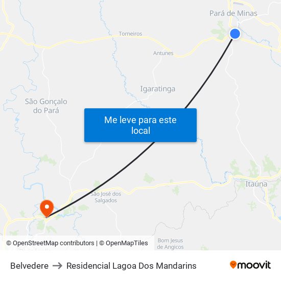 Belvedere to Residencial Lagoa Dos Mandarins map