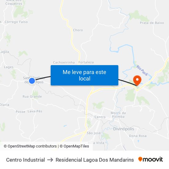 Centro Industrial to Residencial Lagoa Dos Mandarins map