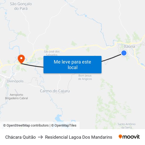 Chácara Quitão to Residencial Lagoa Dos Mandarins map