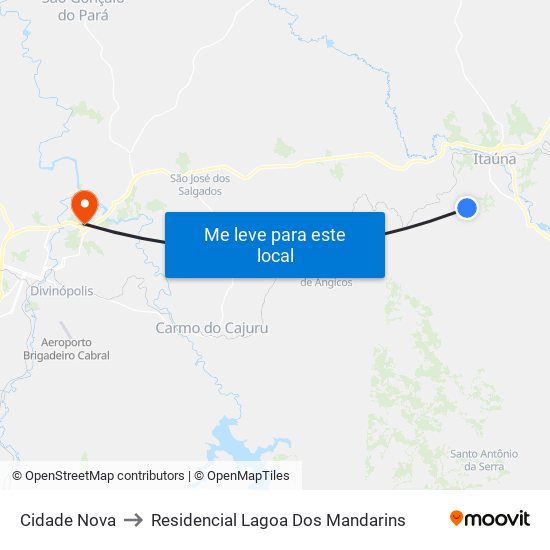 Cidade Nova to Residencial Lagoa Dos Mandarins map