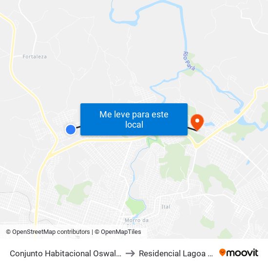 Conjunto Habitacional Oswaldo Machado Gontijo to Residencial Lagoa Dos Mandarins map