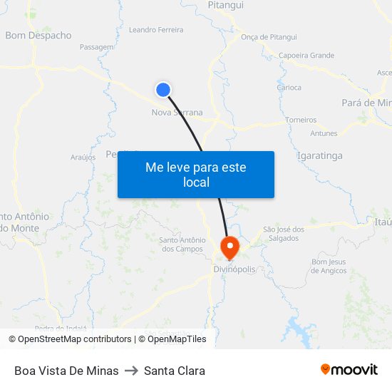 Boa Vista De Minas to Santa Clara map