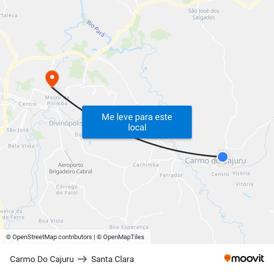 Carmo Do Cajuru to Santa Clara map