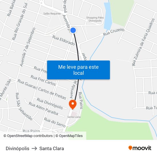 Divinópolis to Santa Clara map