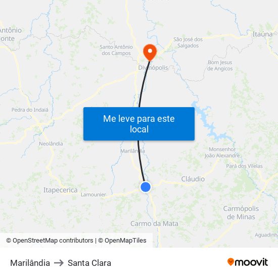 Marilândia to Santa Clara map