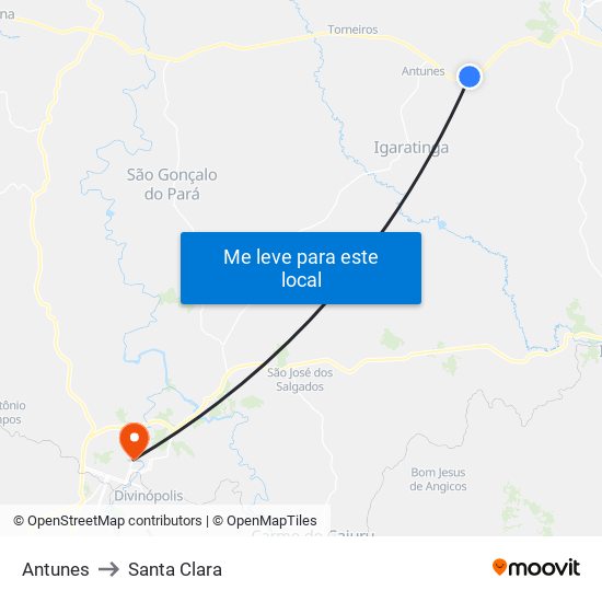 Antunes to Santa Clara map