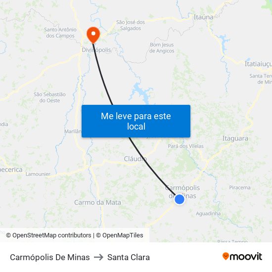 Carmópolis De Minas to Santa Clara map