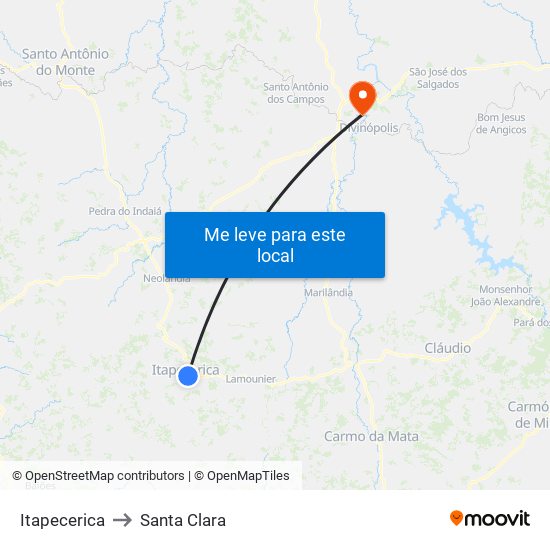 Itapecerica to Santa Clara map
