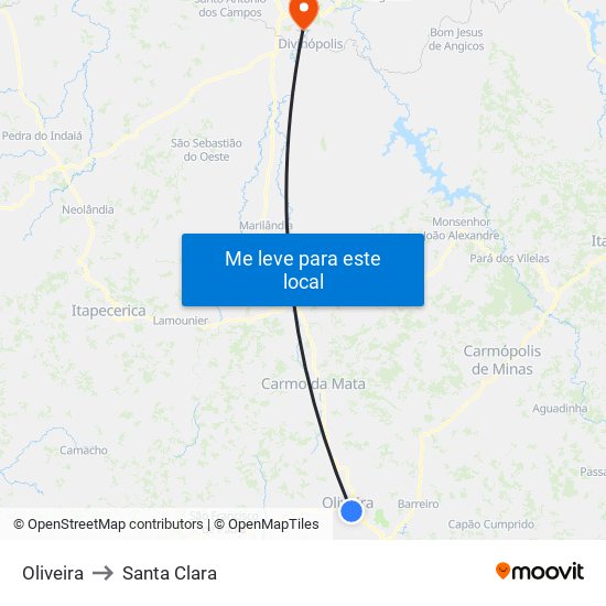 Oliveira to Santa Clara map