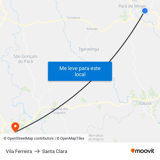 Vila Ferreira to Santa Clara map