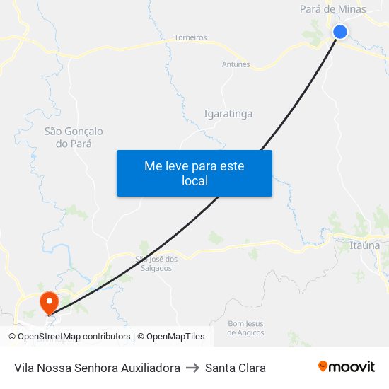 Vila Nossa Senhora Auxiliadora to Santa Clara map