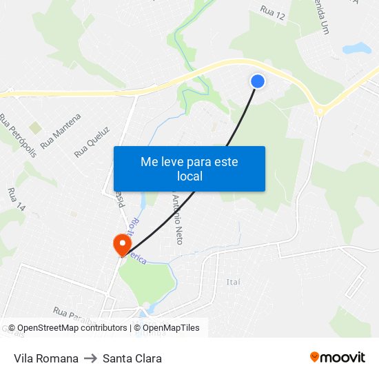 Vila Romana to Santa Clara map