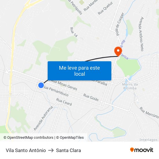 Vila Santo Antônio to Santa Clara map