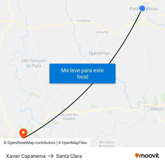 Xavier Capanema to Santa Clara map