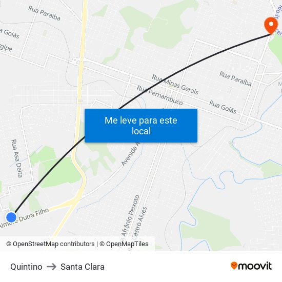 Quintino to Santa Clara map