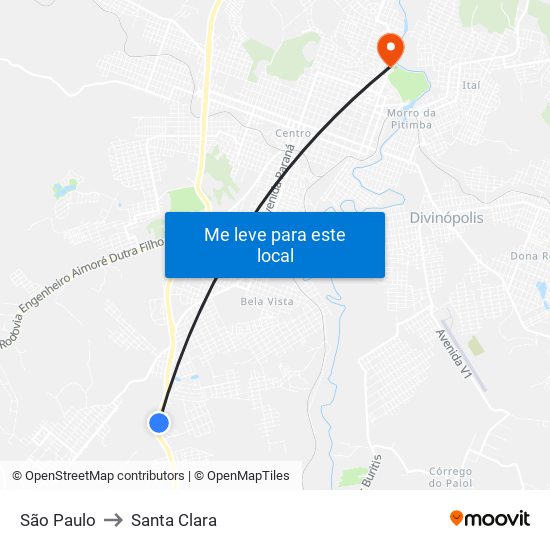 São Paulo to Santa Clara map