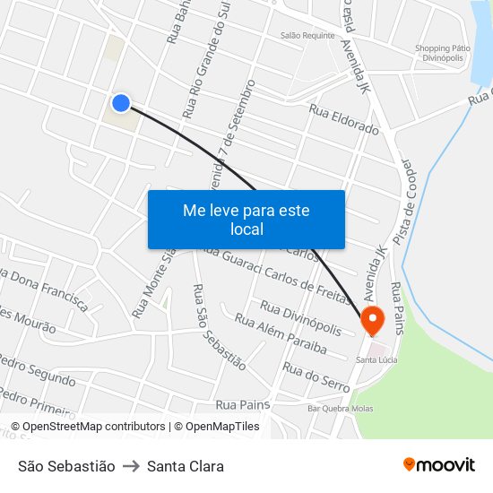 São Sebastião to Santa Clara map