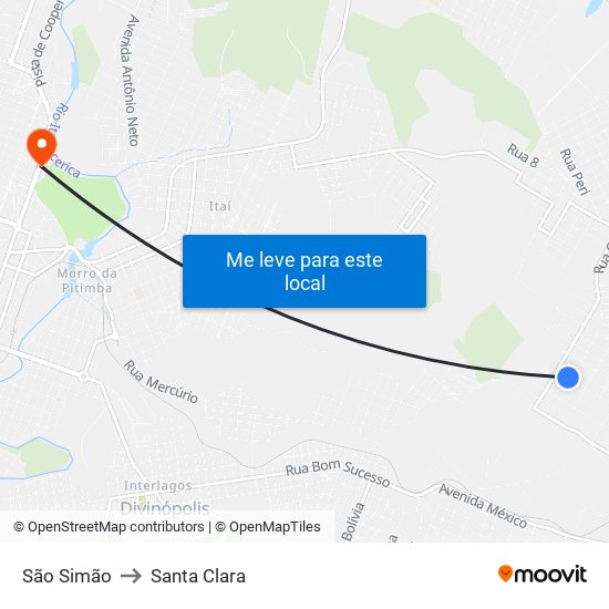 São Simão to Santa Clara map