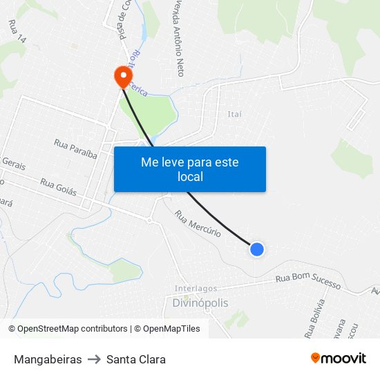 Mangabeiras to Santa Clara map