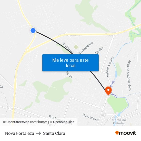 Nova Fortaleza to Santa Clara map