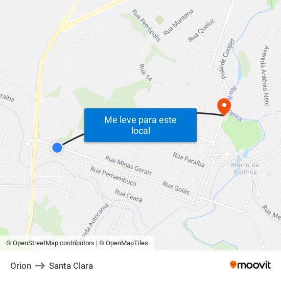 Orion to Santa Clara map