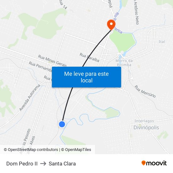 Dom Pedro II to Santa Clara map