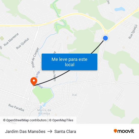 Jardim Das Mansões to Santa Clara map