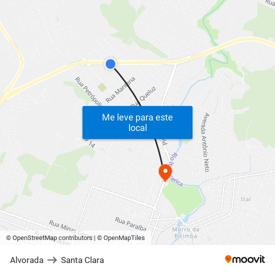 Alvorada to Santa Clara map