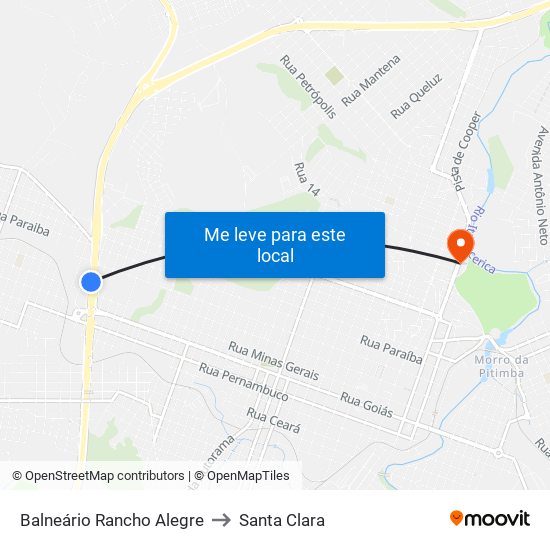 Balneário Rancho Alegre to Santa Clara map