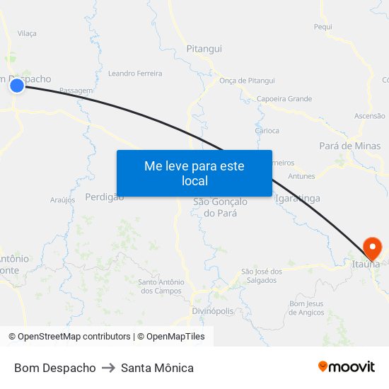 Bom Despacho to Santa Mônica map