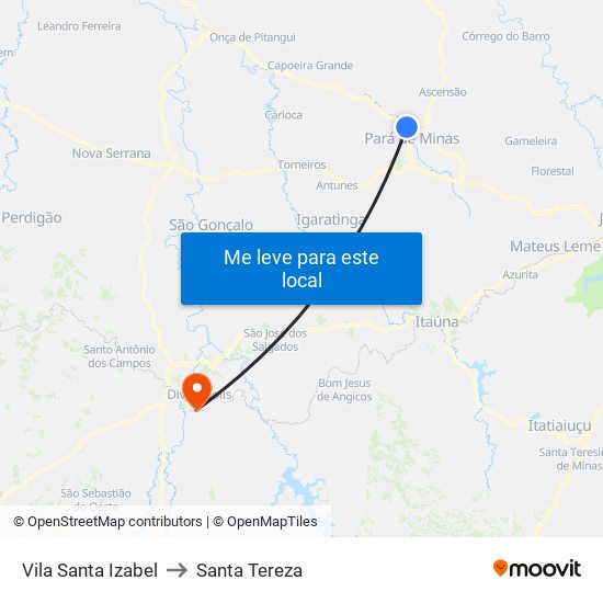 Vila Santa Izabel to Santa Tereza map