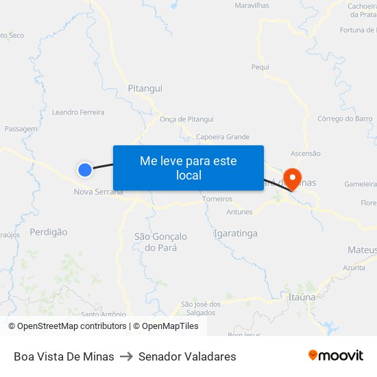 Boa Vista De Minas to Senador Valadares map