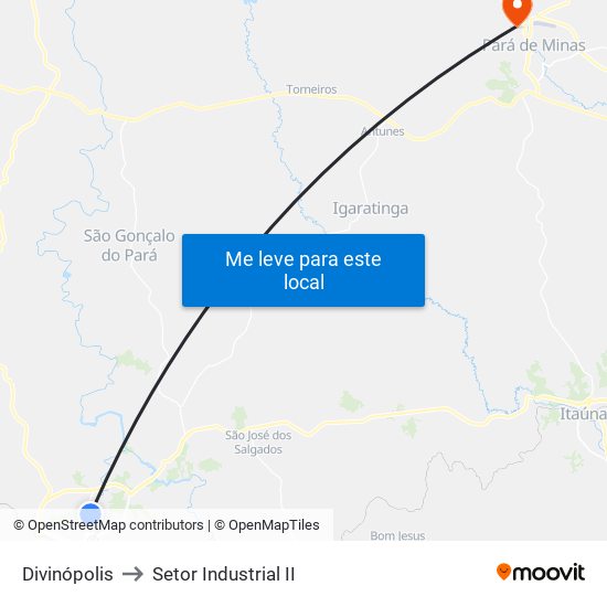 Divinópolis to Setor Industrial II map