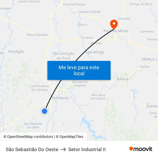 São Sebastião Do Oeste to Setor Industrial II map