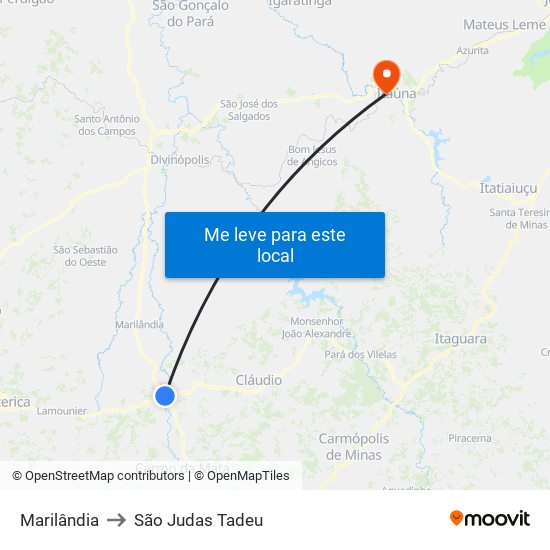 Marilândia to São Judas Tadeu map