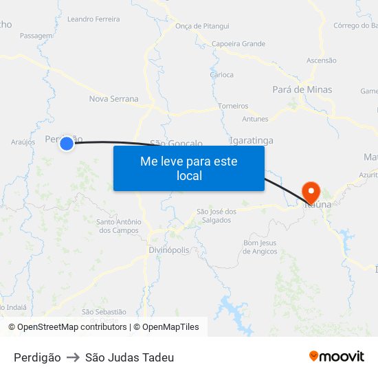 Perdigão to São Judas Tadeu map