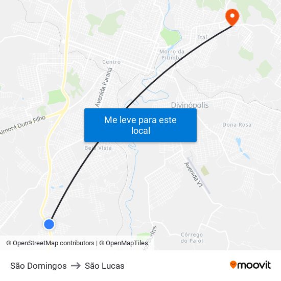 São Domingos to São Lucas map