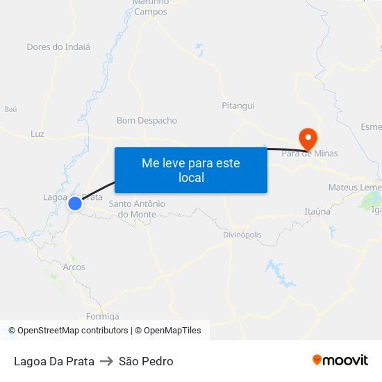 Lagoa Da Prata to São Pedro map