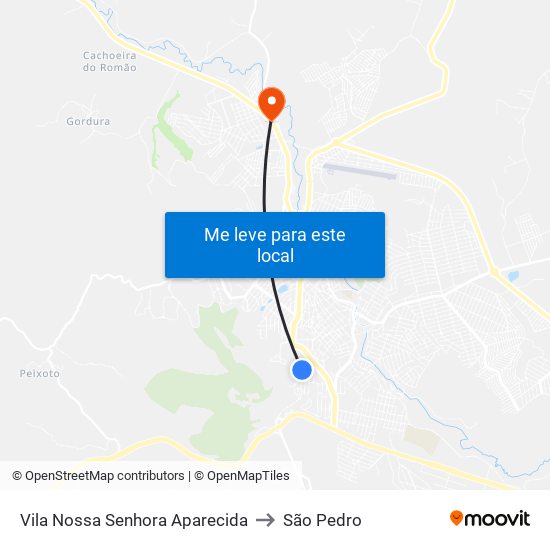 Vila Nossa Senhora Aparecida to São Pedro map