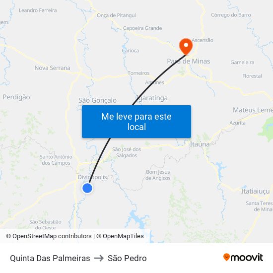 Quinta Das Palmeiras to São Pedro map